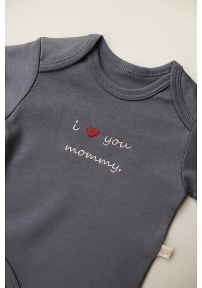 Oh La La Koala Mom Nakışlı Kısa Kollu Body Zıbın Antrasit