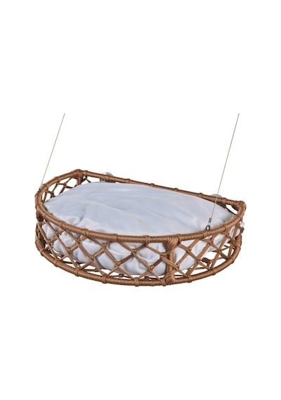 Tasaryum Pencere Kenarına Monte Edilebilir Macrame Örgü Kedi Hamağı El İşçiliği Kahverengi, Büyük Boy Açık Bej