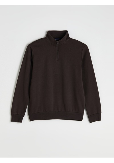 Lcwaıkıkı Classic Kahverengi Dik Yaka Uzun Kollu Erkek Kalın Sweatshirt