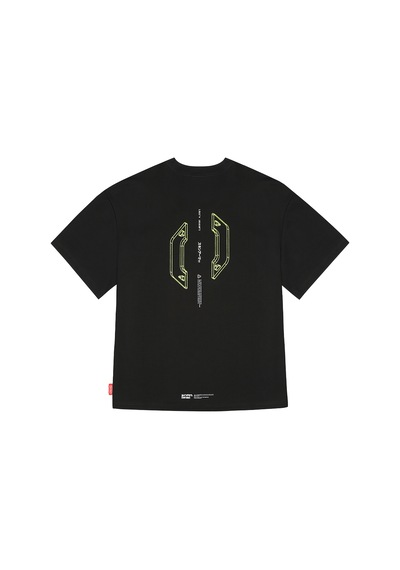 Skinarma Cypher Kısa Kollu Oversize Unisex Bisiklet Yaka Tişört Siyah Medium
