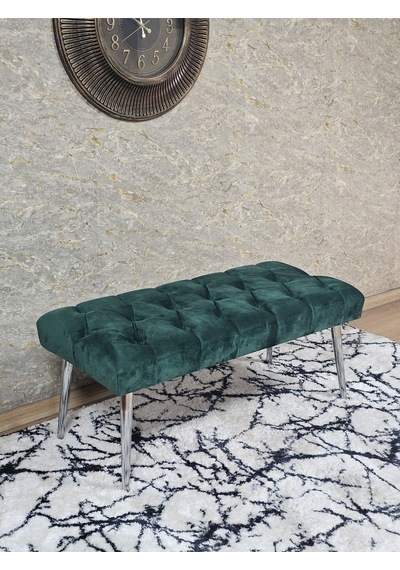 Zafir Krom Kaplama Sivriltme Ayaklı 90 Cm Puf Bench - Puf - Bench - Kasalı Oturak - Oturak - Yatak Ucu Puf Yeşil