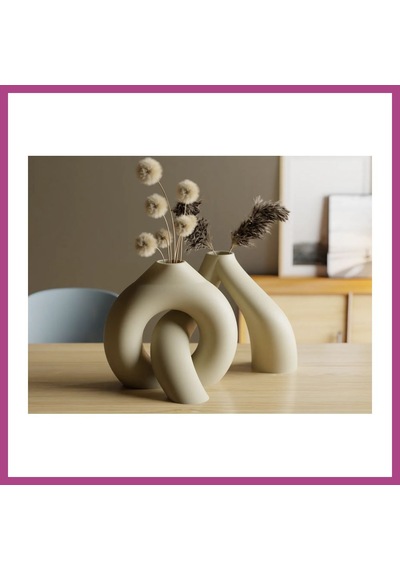 Gees Global 3d Baskı Interlocking Vazo - İç İçe Geçen Dekoratif Vazo-bej Gbzs