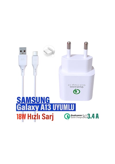 Samsung Galaxy Uyumlu A13 Şarj Aleti 18w Hızlı Şarj Adaptörü Ve Type-c Kablosu