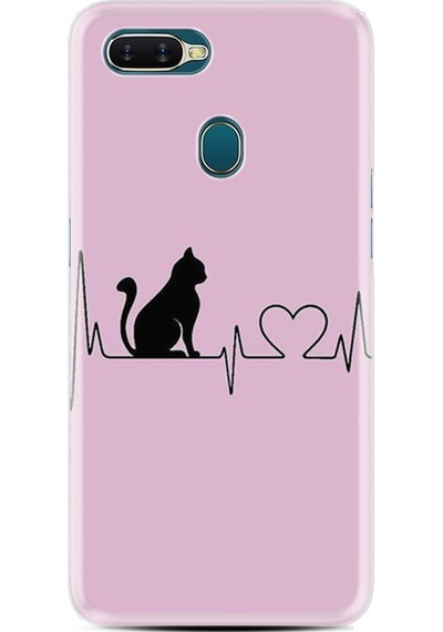 Oppo A5S Kılıf Desenli Pink Cat Heart 1303