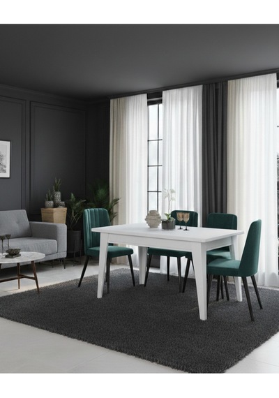 Çapraz Ayaklı 180x90 Kalın Kenarlı 36mm Kalın Kenarlı Mutfak Masası Sandalye Hariç Beyaz