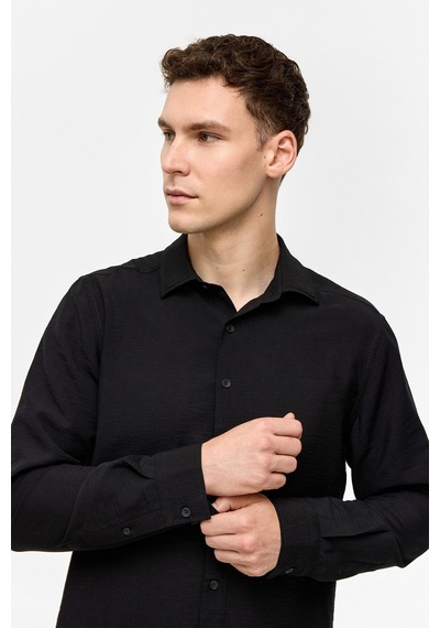 Backandbond Siyah Regular Fit Uzun Kollu Düz Gömlek