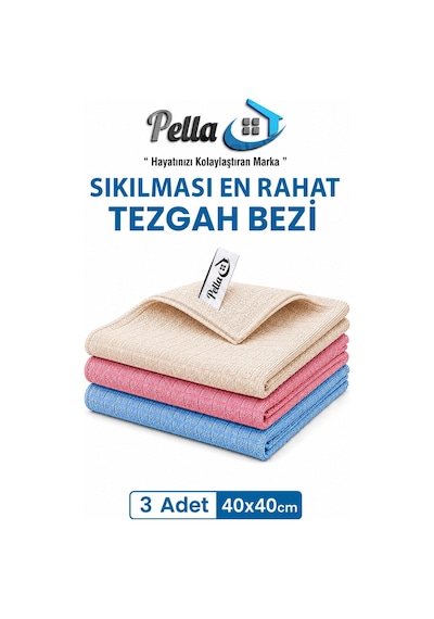 3 Renk İthal Mutfak Bezi Mikrofiber -yüksek Emici Havlu 40x40 Cm Mavi - Pembe - Gri