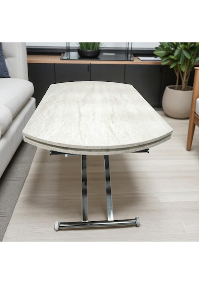 Oval Yan Baştan Açılır Akıllı Masa Üst Tabla Mdf Yüksekliği Ayarlanabilir Pratik Krom Kaplama Traverten Oval Yan Baştan Açılır Akıllı Masa Üst Tabla Mdf Yüksekliği Ayarlanabilir Pratik Krom Kaplama Traverten