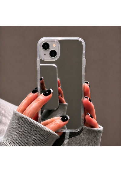 Ennar İphone 13 Uyumlu Aynalı Kılıf Mirror Glass Kamera Korumalı Gün Boyu Makyaj Kontrolü Şeffaf