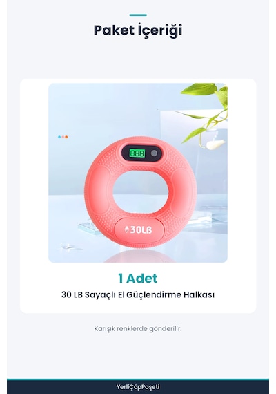 Sayaçlı El Güçlendirme Halkası - Dijital Egzersiz Aleti - 30 Lb Çok Renkli