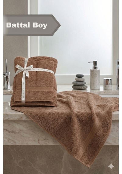 2 Li Battal Boy Banyo Havlu Seti - 100% Pamuk 90x170 Cm + 50x90 Cm Ekstra Yumuşak Emici Havlu Kahve