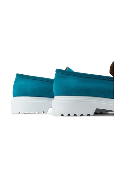 Deery Hakiki Süet Turkuaz Rengi Tokalı Loafer Kadın Ayakkabı - 01902ztrkp01 Turkuaz