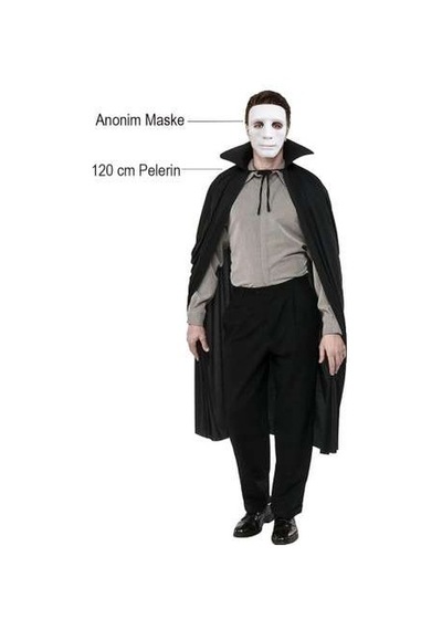 Şık Siyah Pelerin Ve Beyaz Maske Seti 120 Cm Parti Aksesuarı Diğer
