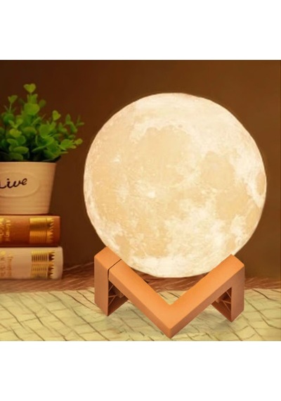 Dekoratif Dolunay Gece Lambası + Stand Hediyelik Loş & Sıcak Ay Işığı Beyaz