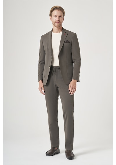 İmza Haki Mono Yaka 6 Drop Slim Fit Beli Lastikli Takım Elbise 1001260194