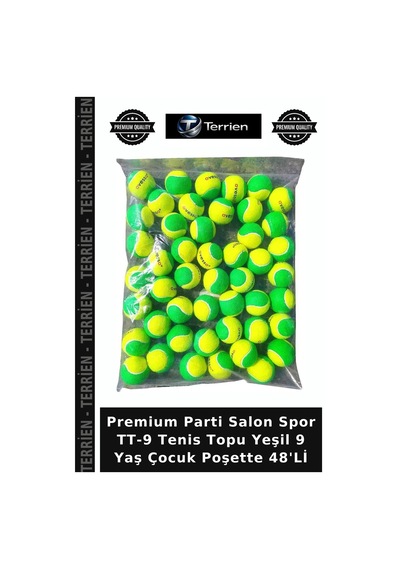 Premium Parti Salon Spor Tt-9 Tenis Topu Yeşil 9 Yaş Çocuk Poşette 48'li