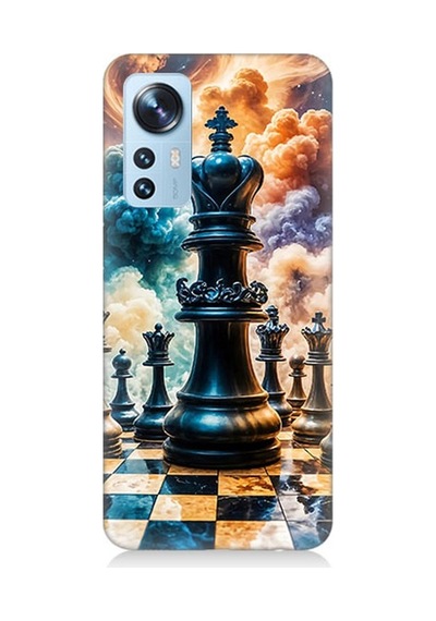 Xiaomi 12 Uyumlu Satranç Şah Ve Taşlar Desenli Silikon Kılıf Çok Renkli