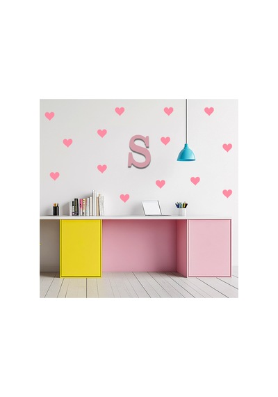 5cm Ebadında Kalp Duvar Sticker Seti - 125 Adet Bebe Pembe