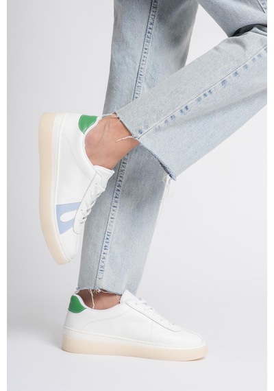 Mubiano Kadın Hakiki Deri Beyaz Mavi Yeşil Spor Ayakkabı Sneakers Casper Beyaz
