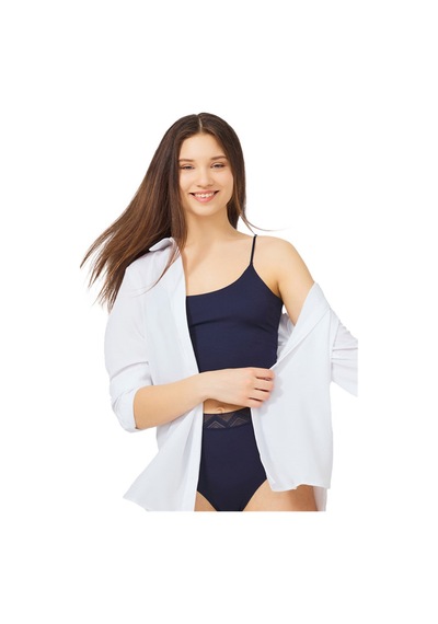 Cottonhill Lacivert Ayarlanabilir İnce Askılı Lazer Kesim Kadın Crop Büstiyer Lacivert