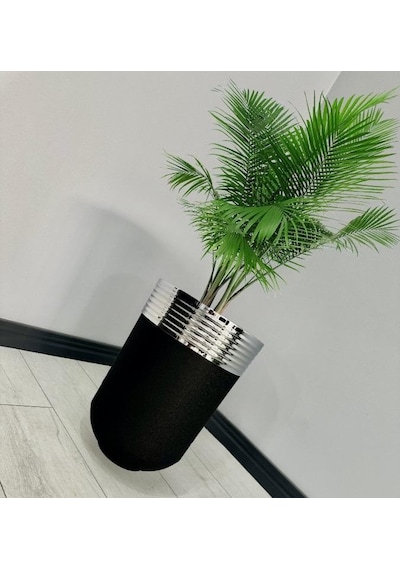 Elegant Dekoratif Krom Darbuka Siyah Saksı 60cm