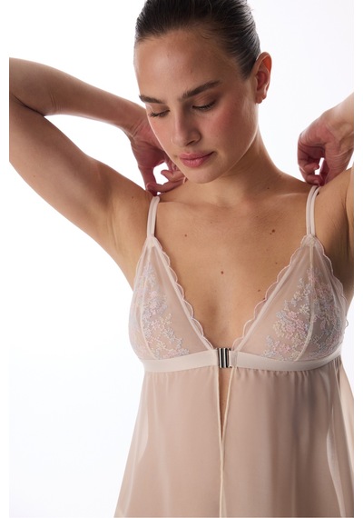 Penti Bej Front Opening Broderie Babydoll