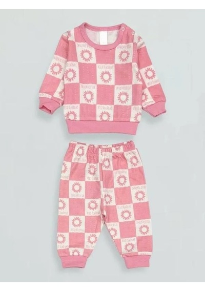 Breeze Kız Bebek Desenli Pamuklu Pijama Takım-15340 Pembe