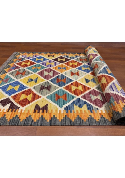 El Dokuma Afgan Kilim 100% Yün Harıka Desenlı Yolluk Çok Renkli
