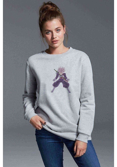 Anime Dragon Ball Baskılı Gri Kadın Sweatshirt (528312297)