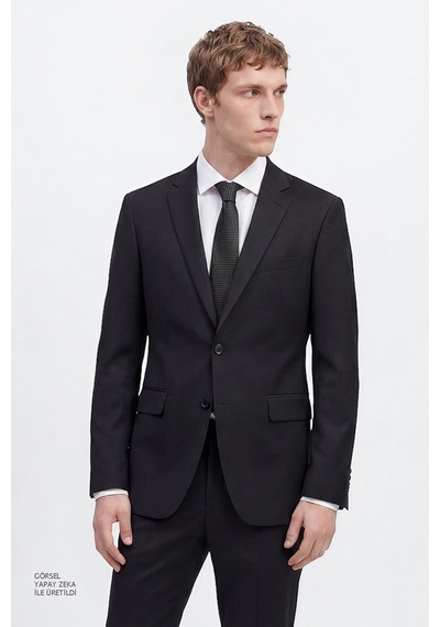 AC&Co / Altınyıldız Classics  Erkek Sıyah Slim Fit Dar Kesim Mono Yaka Takım Elbise Siyah