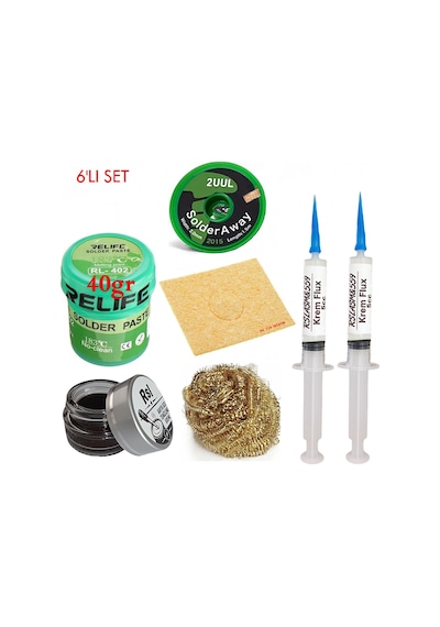 Relıfe Rl-402 Krem Lehim 183 C 40gr Havya Uç Temizleyici Seti Flux Lehim Toplama 2uul-2015 Emme Teli Vs Set05