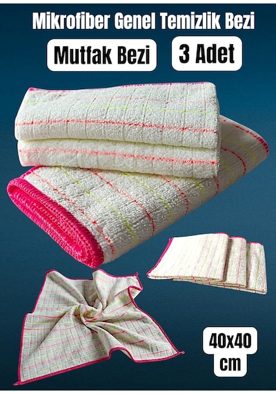 Technow Mikrofiber Mutfak Ve Genel Temizlik Bezi 40 40 Cm Leke Tutmaz Koku Yapmaz 3 Adet Beyaz - Pembe