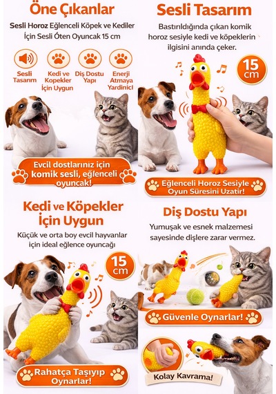 Sesli Horoz Eğlenceli Köpek Ve Kediler İçin Sesli Öten Horoz Oyuncak 15 Cm Diğer