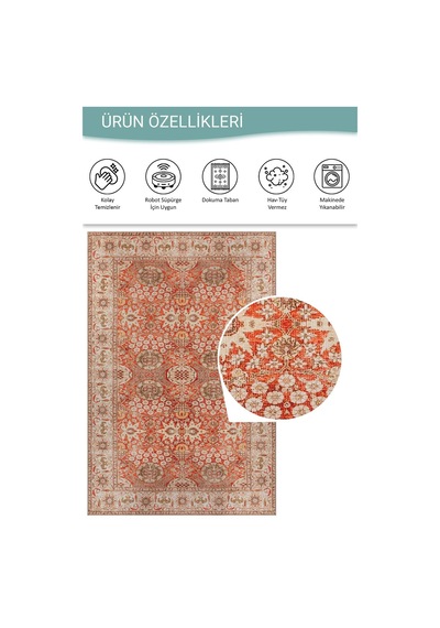 Artloop Relic Kırmızı Bej Vintage Çiçekli Klasik Desenli Dokuma Tabanlı Şönil Halı Al 553 Kırmızı-bej