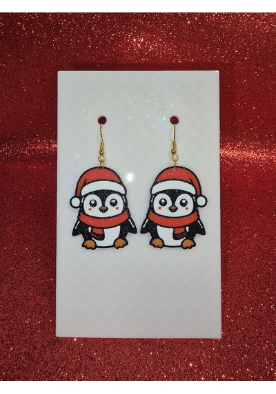Noel Şapkalı Penguen Yılbaşı Küpe Çifti - Sevimli Hayvan Temalı Neşeli Kış Aksesuarı Siyah