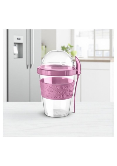 Titiz 600 Ml Kaşıklı Yoğurt Müsli Kabı Taşınabilir Kase - Pembe