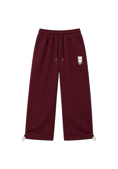 Zaee Panther Nakışlı Ayarlanabilir Paça Baggy Eşofman Altı Bordo