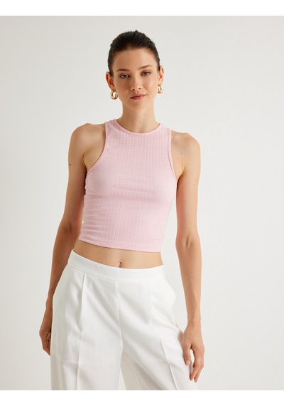 Koton Koton X Melis Ağazat - Basic Halter Yaka Atlet Dokulu Pembe 4sak10860ek Gül