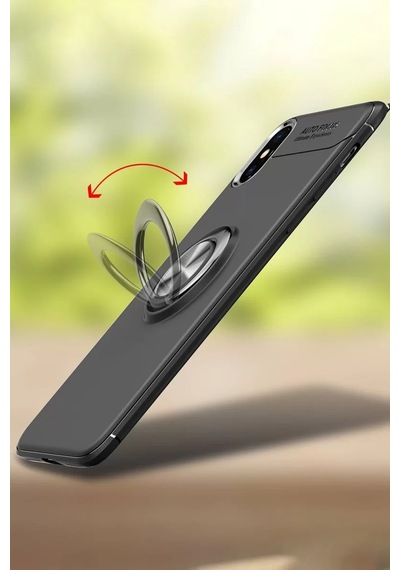 Apple iPhone Uyumlu Xs Max Kılıf Range Yüzüklü Silikon - Siyah-kırmızı Bz8683140006914