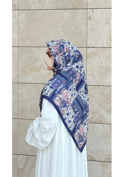Qalortex Scarf Pamuklu Piraye Desen Eşarp - Morcivert Morcivent