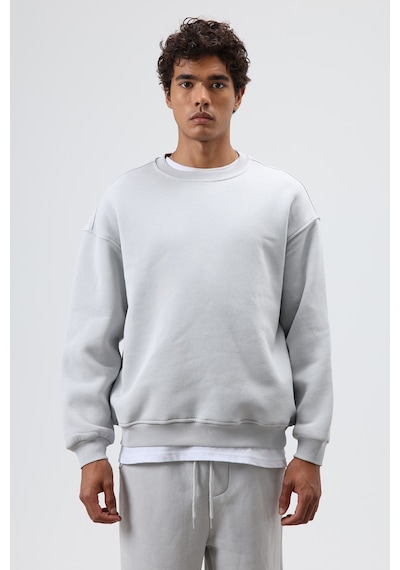 Vamos Basic Oversize Yıkamalı Sweatshirt Açık Gri