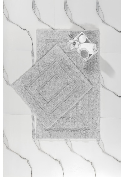 Elart Solid Banyo Halısı Paspas Takımı Pamuklu 2 Adet 60x100 Cm Gri Gri