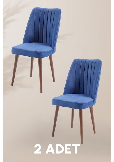 Polo Sandalye - Jerika Mavi - Ahşap Ceviz Ayak 2 Adet - Salon Sandalyesi / Mutfak Sandalyesi Mavi