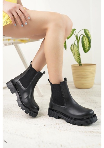 Nesil Shoes Swell 3080 Siyah Çift Lastikli Kadın Bot-siyah Siyah