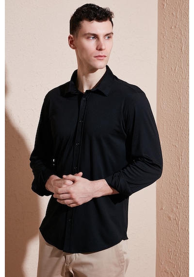 Buratti Pamuklu Regular Fit Düz Yaka Erkek Gömlek Cf25S119628 Siyah