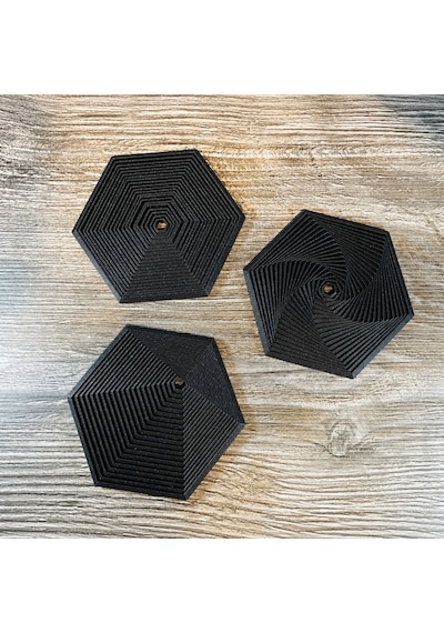 3d Baskı Super Fidget Coaster Seti - Altıgen Desenli Bardak Altlığı Ve Tutucu-siyah Diğer