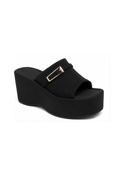 N Napa Shoe Np.9555.siyah Saten Napa Shoe Kadın Dolgu Topuk Platform Terlik Siyah Günlük Şıklık Ve Konfor
