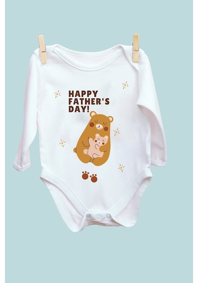Babylimon Bear Happy Father Desenli Uzun Kol Body Beyaz - 101536828 Beyaz