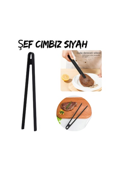 Siyah Silikon Pratik Cımbız Maşa Pişirme Cımbızı Çelik Maşa 30cm Profesyonel Şef Cımbızı Silikon