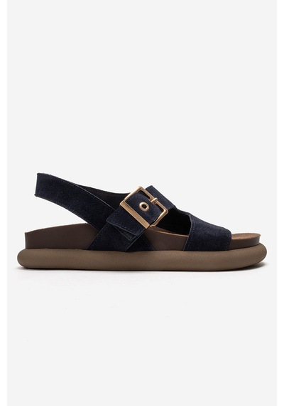 Luvishoes Jalven Lacivert Süet Hakiki Deri Kadın Sandalet